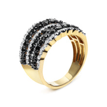 Load image into Gallery viewer, 14K Yellow Gold Plated .925 Sterling Silver 1 3/4 Cttw Treated Black and White Alternating Diamond Multi Row Band Ring (Black / I-J Color, I2-I3 Clarity) - Size 7
