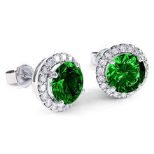 将图片加载到图库查看器，3.00 CTTW Emerald Halo Sterling Silver Studs

