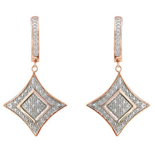 Load image into Gallery viewer, 10K Rose Gold Plated Sterling Silver Round Cut Diamond Cushion Dangle Earrings (0.04 cttw, H-I Color, I2-I3 Clarity)
