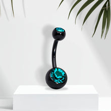 将图片加载到图库查看器，Black Zircon Double Gem Anodized Titanium Belly Ring
