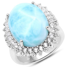 将图片加载到图库查看器，17.62 Carat Genuine Larimar and White Topaz .925 Sterling Silver Ring
