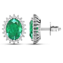 Load image into Gallery viewer, 2.66 Carat Genuine Zambian Emerald and White Diamond 14K White Gold Earrings
