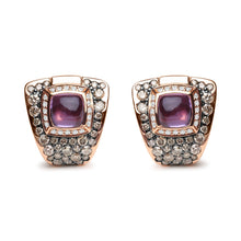 Load image into Gallery viewer, 18K Rose Gold 1 1/2 Cttw Round Diamond and 7mm Cushion Cut Purple Amethyst Gemstone Geometrical Statement Stud Earrings (Brown and G-H Color, SI1-SI2 Clarity)
