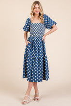将图片加载到图库查看器，New Floral Embroidered Smocked Puff Sleeve Tiered Midi Dress For Women – Elegant, Romantic, Feminine, and Stylish Midi Dress with Floral Embroidery
