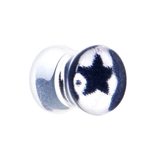 Load image into Gallery viewer, 0G Black Star Inlay Acrylic Saddle Plug
