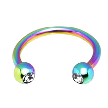 Load image into Gallery viewer, 16G 3/8 Clear Gem Rainbow Anodized Horseshoe Circular Barbell

