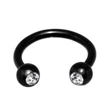Load image into Gallery viewer, 16G 5/16 Clear Gem Black Anodized Horseshoe Circular Barbell
