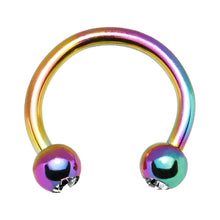 Load image into Gallery viewer, 16G 5/16 Clear Gem Rainbow Anodized Horseshoe Circular Barbell
