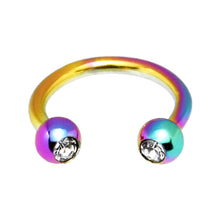 Load image into Gallery viewer, 16G 5/16 Clear Gem Rainbow Anodized Horseshoe Circular Barbell
