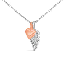Load image into Gallery viewer, 14K Rose Gold Plated Sterling Silver 1/10 Cttw Diamond Heart &amp; Wing Pendant Necklace
