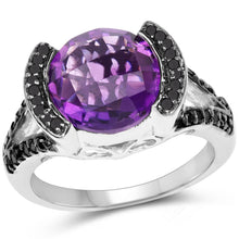 Load image into Gallery viewer, 3.24 Carat Genuine Amethyst &amp; Black Diamond .925 Sterling Silver Ring

