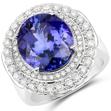 Load image into Gallery viewer, 10.79 Carat Genuine Tanzanite and White Diamond 18K White Gold Ring
