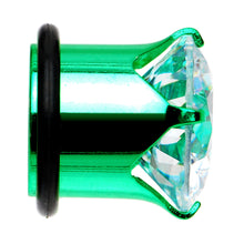 Load image into Gallery viewer, 1/2 CZ Green Electro Titanium Tunnel Plug
