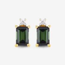 Load image into Gallery viewer, 1.24 Carat Genuine Green Tourmaline and White Diamond 14K Yellow Gold Earrings

