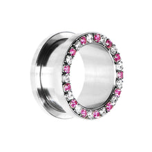 Load image into Gallery viewer, 18mm Stainless Steel Pink Clear Gem Screw Fit Tunnel

