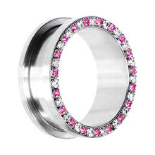 Load image into Gallery viewer, 26mm Stainless Steel Pink Clear Gem Screw Fit Tunnel
