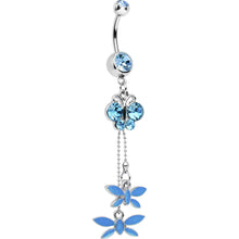 Load image into Gallery viewer, Aqua Cubic Zirconia Butterfly Dangle Belly Ring
