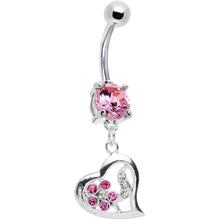 Load image into Gallery viewer, Pink CZ Floral Heart Embrace Belly Ring
