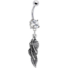 Load image into Gallery viewer, Clear CZ Tropical Leaf Dangle Belly Ring
