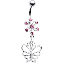 Load image into Gallery viewer, Pink Crystal Explosion Butterfly Belly Ring
