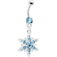 Load image into Gallery viewer, Aqua CZ Spectacular Flower Belly Ring
