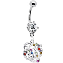将图片加载到图库查看器，Multi Gem Blooming Rose Flower Dangle Belly Ring
