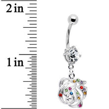 将图片加载到图库查看器，Multi Gem Blooming Rose Flower Dangle Belly Ring
