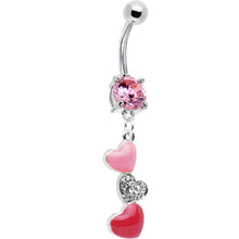 将图片加载到图库查看器，Pink CZ Passionate Hearts Dangle Belly Ring
