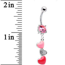 将图片加载到图库查看器，Pink CZ Passionate Hearts Dangle Belly Ring
