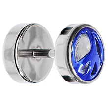 Load image into Gallery viewer, Anodized Titanium Blue Peace Sign Cheater Plug

