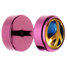 Load image into Gallery viewer, Pink Anodized Titanium Peace Sign Cheater Plug
