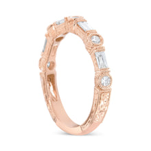 Load image into Gallery viewer, 14K Rose Gold 3/8 Cttw Baguette and Round Diamond Bridal Band - (H-I Color, VS1-VS2 Clarity) - Size 6.75
