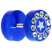 Load image into Gallery viewer, Blue Acrylic Jeweled Star Cheater Plug

