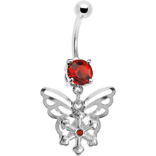 将图片加载到图库查看器，Ruby Red Gem Encompass Butterfly Belly Ring
