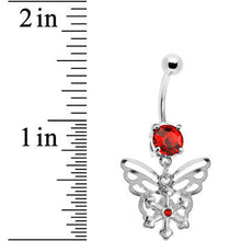 将图片加载到图库查看器，Ruby Red Gem Encompass Butterfly Belly Ring
