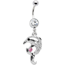 Load image into Gallery viewer, Clear Pink Gem Splash Dolphin Belly Ring
