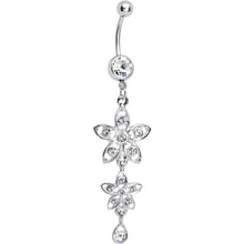 Load image into Gallery viewer, Clear Gem Duet Flowers Belly Ring
