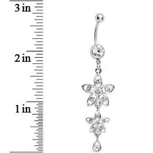 Load image into Gallery viewer, Clear Gem Duet Flowers Belly Ring

