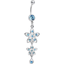 Load image into Gallery viewer, Aqua Gem Duet Flowers Belly Ring
