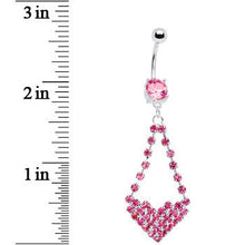 Load image into Gallery viewer, Pink Gem Cluster Heart Dangle Belly Ring
