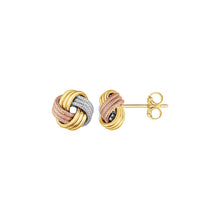 Load image into Gallery viewer, Love Knot Post Earrings in 14k Tri Color Gold
