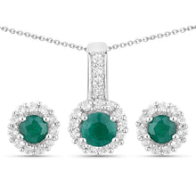 将图片加载到图库查看器，1.81 Carat Dyed Emerald and White Topaz .925 Sterling Silver Jewelry Set
