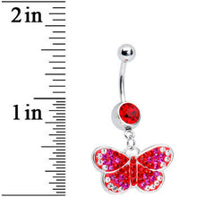 将图片加载到图库查看器，Ruby Red Gem Sparkling Butterfly Belly Ring
