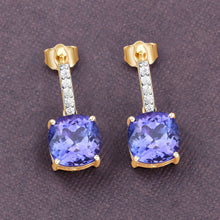 将图片加载到图库查看器，5.64 Carat Genuine Tanzanite and White Diamond 14K Yellow Gold Earrings
