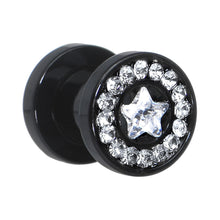 Load image into Gallery viewer, 2G Black Clear Titanium Star CZ Screw Fit Tunnel
