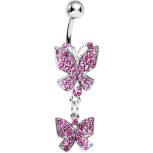 将图片加载到图库查看器，Pink Gem Dual Butterfly Belly Ring
