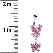 将图片加载到图库查看器，Pink Gem Dual Butterfly Belly Ring

