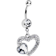 将图片加载到图库查看器，Clear Gem Hollow Heart Dangle Belly Ring
