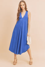 Load image into Gallery viewer, New Summer Front Pleat Detail V-Neck Sleeveless Midi Dress–Elegant, Feminine &amp; Versatile Dress with Pleat Detailing, V-Neckline &amp; Sleeveless Design for Both Casual &amp; Formal Occasions
