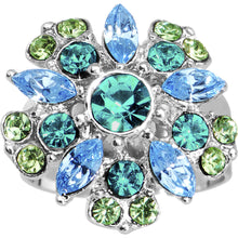 将图片加载到图库查看器，Blue Pink Gem Blossom Flower Adjustable Ring
